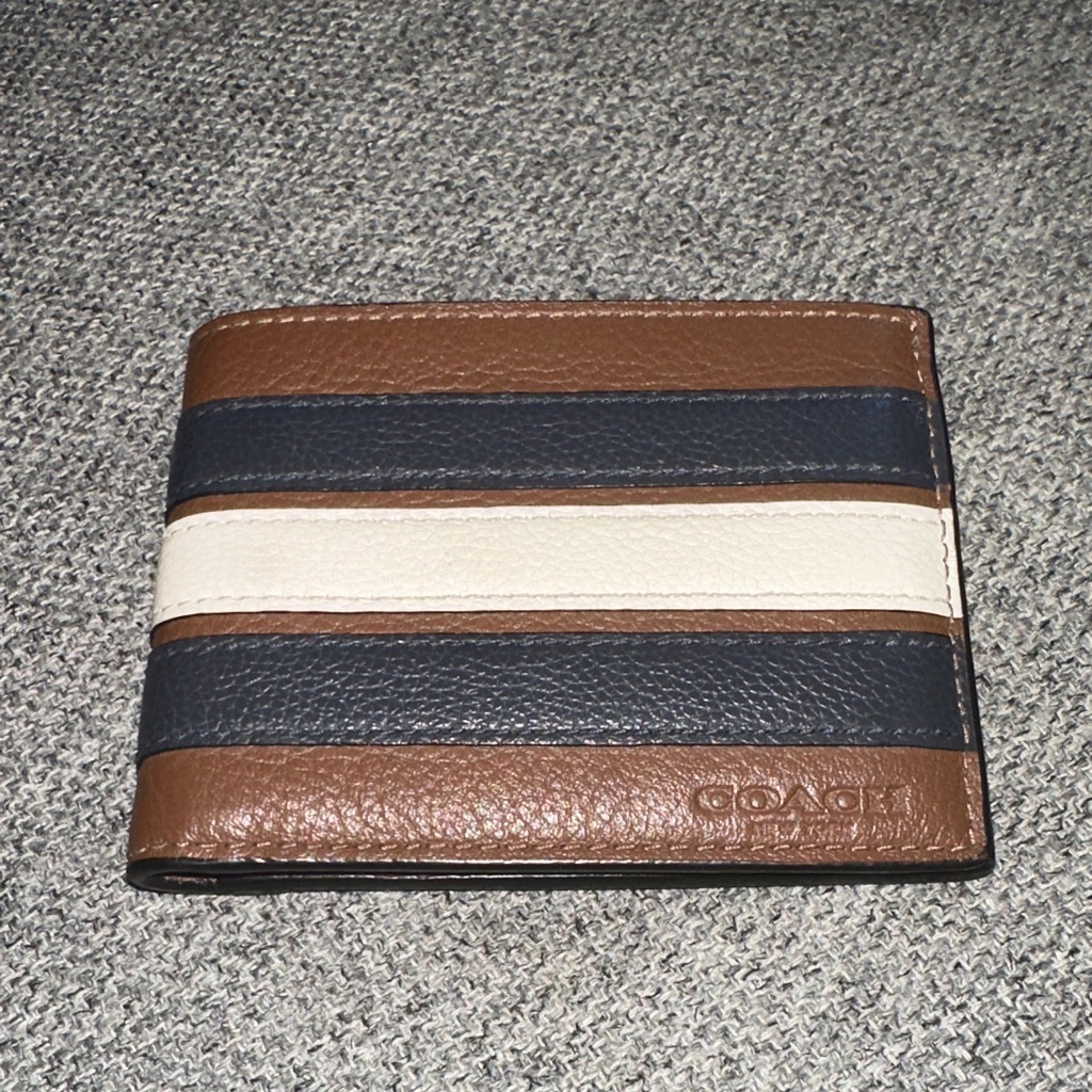Coach Mens Brown Navy And Cream Leather Card Holder